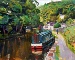 Canal boat | oil wood panel 50cm x 40cm | original oil painting by Mark Sofilas | Available
