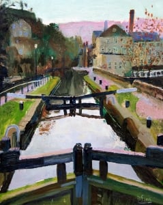 Tranquil, Hebden locks | oil on wood panel | original oil painting by Mark Sofilas | Sold